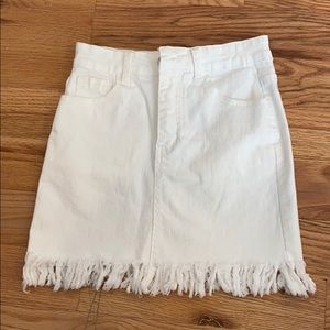 blue blush white denim skirt with fringe